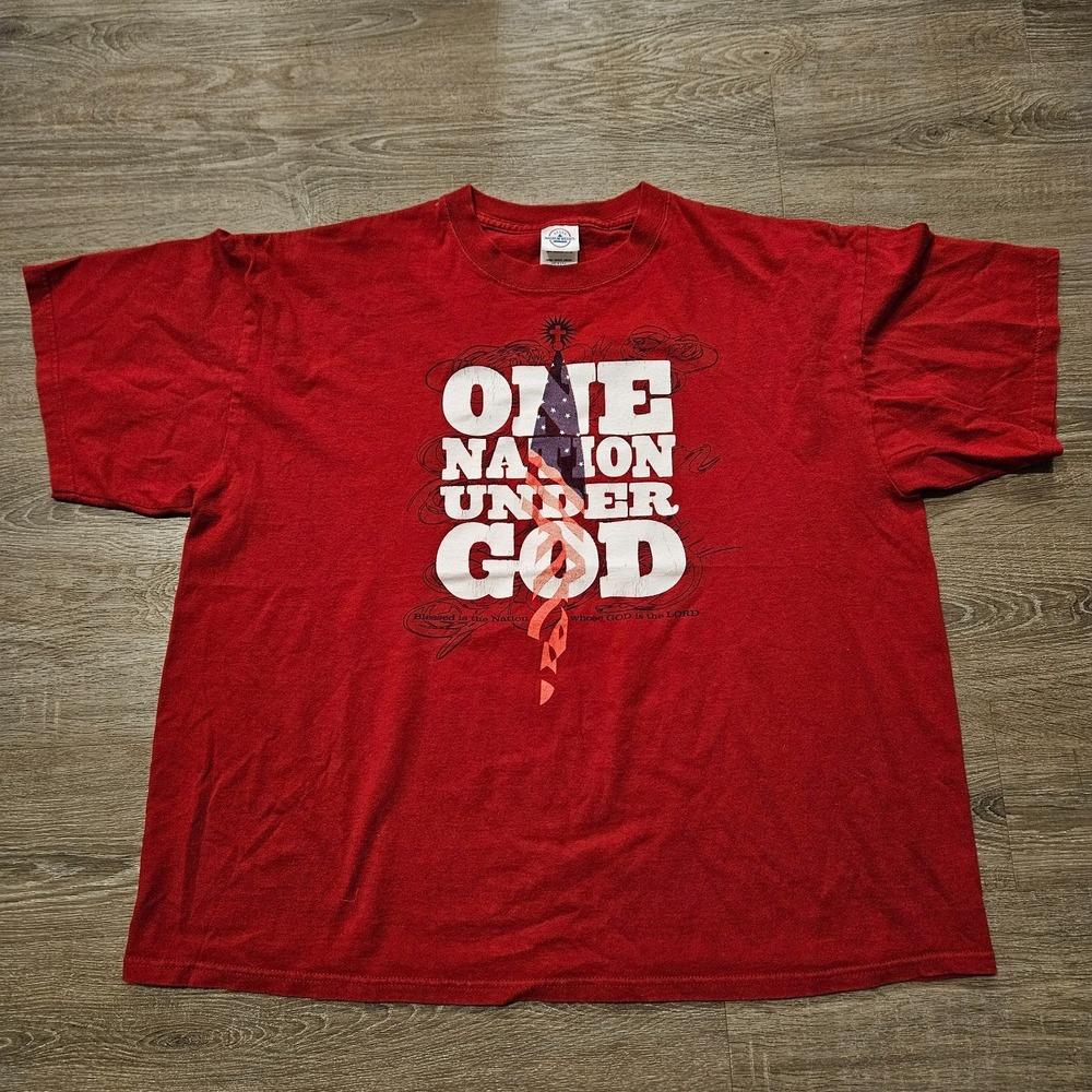 Vintage 90s One Nation Under God T Shirt Mens XL Red USA Flag Christian Delta US